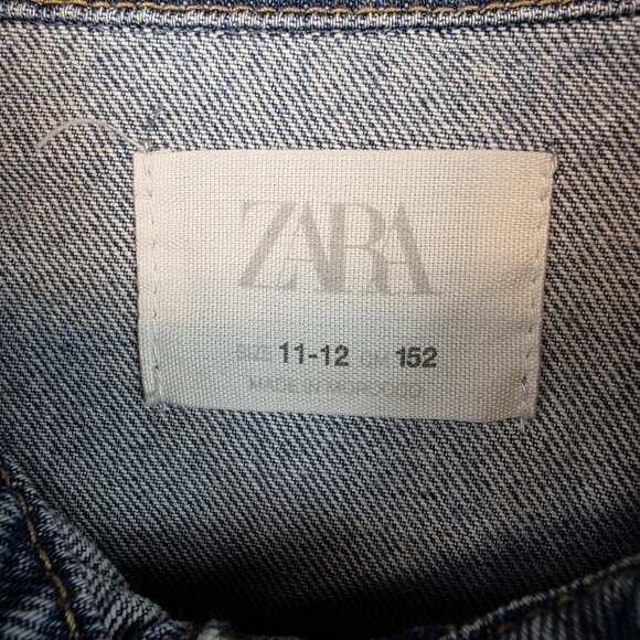 Zara Jacket Youth 11-12 152 Blue Denim Chore Utility Button Front Pockets Kids - Picture 2 of 10